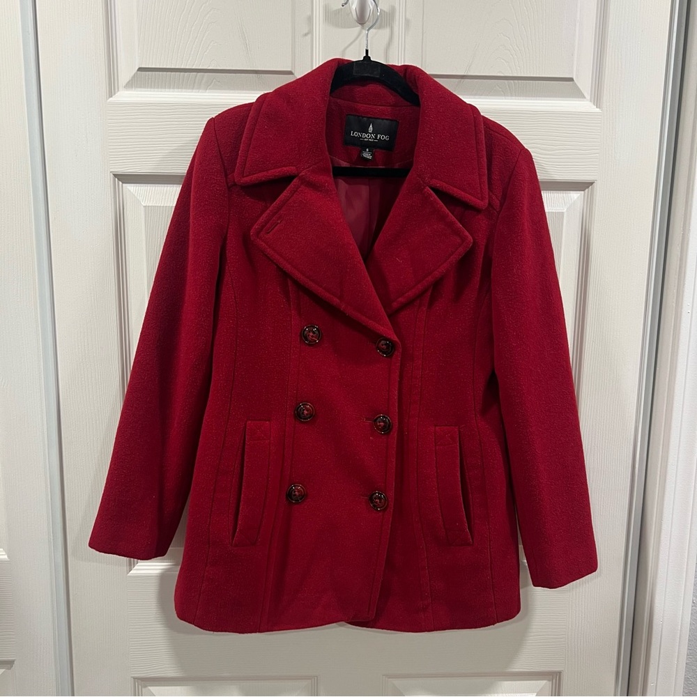 London Fog Women’s Double Breasted Wool Blend Coat Red Size Small Peacoat